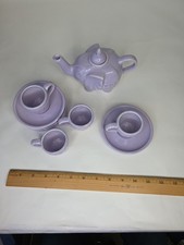 Pottery Barn Kids Let's Play Purple Elephant Ceramic Tea Set 4 Cups  Saucers