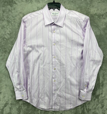 Robert Graham Men's Shirt 17.5-44 Sz L Purple Striped Long Sleeve Button Up