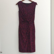 Ralph Lauren Burgundy and Black Ruched Sheath Dress Size 8 Jersey