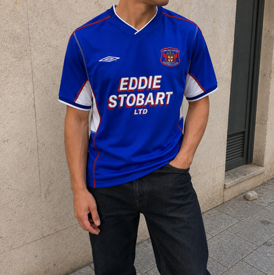 Carlisle United AFC Umbro 2002/04 Trikot Blau Weiß Rot Eddie Stobart VTG Y2K XL