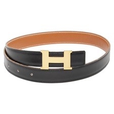 Hermes Constance H Belt Reversible Size 60 Black Brown Box Calf Used