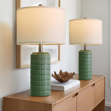 24" Modern Ceramic Table Lamps Set of 2 for Bedroom, Green Bedside Lamps for Nig