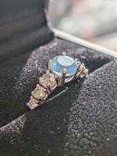 Glamira 18ct White Gold Blue Topaz & Diamond Engagement Ring Size N w/ Cert