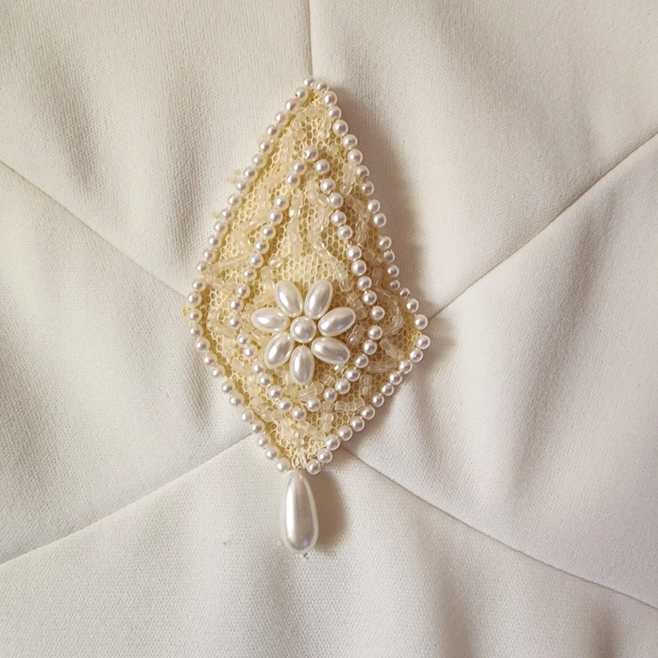 Vestido de novia hippie talla XS vintage plisado de gasa manga larga encaje cuentas vestido Foto 4 de 4