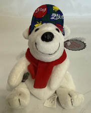 Coca Cola Bean Bag Plush Collectible Polar Bear Hat Christmas Red Scarf Vtg 1998