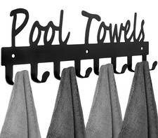 Pool Towel Hooks for Bathroom Wall Mount 16Inch-8Hooks, Black-Pool Towels