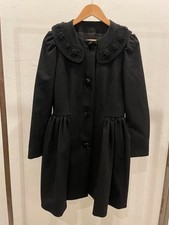 RED VALENTINO Black ruffled Lace collar long coat Dress Jacket A-line Fit Flare