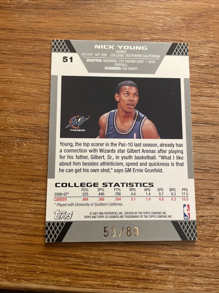 2007-08 Topps Co-Signers Gold Blue /89 Nick Young Antawn Jamison #51 Rookie RC - Image 3 of 4