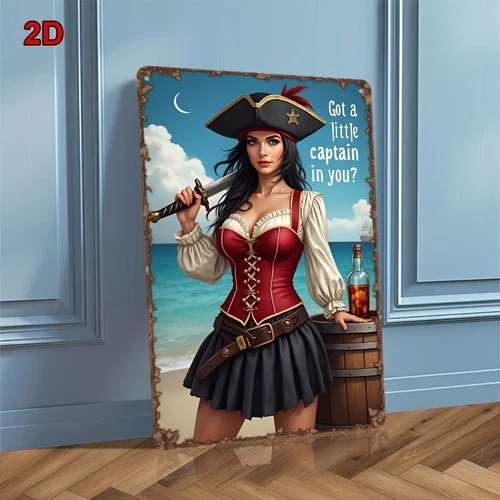 Room Decor , Vintage Pirate Tin Metal Signs Home Décor 8x12 inches, Sexy Femal