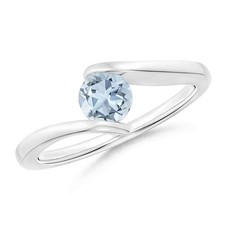 5MM Round Blue Aquamarine Solitaire Stackable Ring 925 Sterling Silver for Women