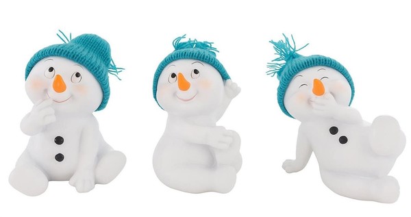 3 StüCk Schneemann Figuren TüRkis Sitzend 11,5Cm Weihnachten Dekofiguren Winter-image