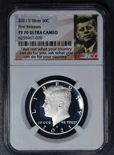 2021-S 50C KENNEDY HALF PROOF FR .999 Silver KM#202 NGC PF 70 UC A6668