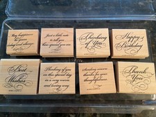 STAMPIN UP Elegant Greetings 8 Wood Mounted Rubber Stamps 1999 Vintage Script 