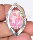 925 Sterling Silver Fire Pink Opal Oval Shape Women Certified Ring Size 9.5 US
