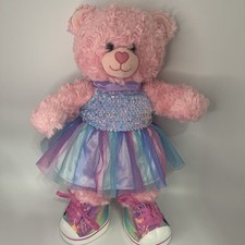 Build a Bear Pink Bear Sparkly Sequin Dress  Shoes Heart Nose Valentines 16"