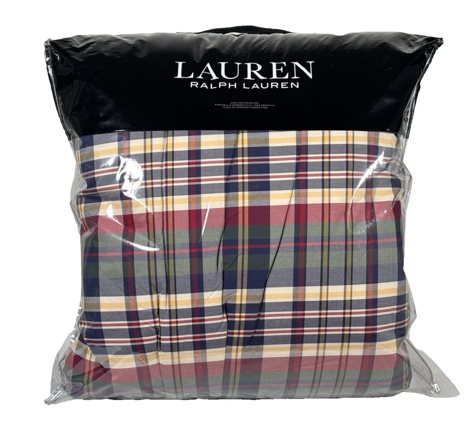 Juego de edredón Ralph Lauren Wilson KING ropa de cama a cuadros multicolor 100 % algodón Foto 3 de 4