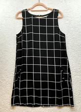Cupcakes and Cashmere Dress Womens 6 Black White Grid Windowpane Shift Pockets