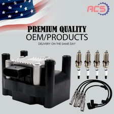 OEM Ignition Coil & 4X Iridium Spark Plug & Wires for VW Beetle Jetta Seat UF277