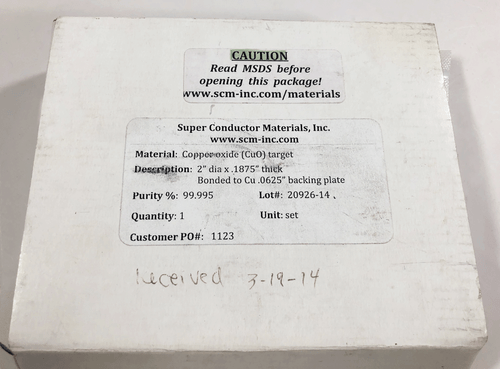 Copper Oxide Sputtering Target CuO 99.995" Pure 2" x .1875" thick +Backing Plate - Picture 2 of 2