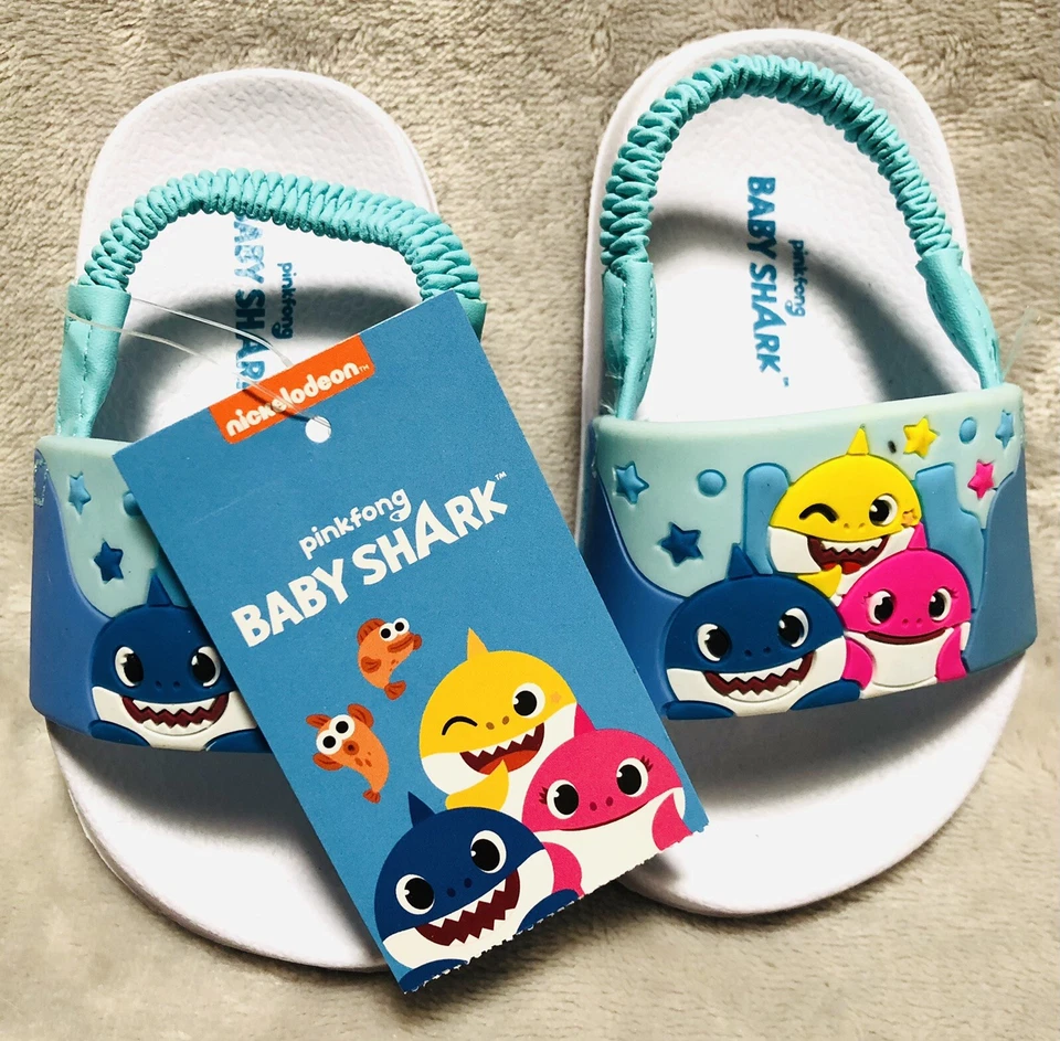 NUEVAS Sandalias Bebé Tiburón Azul y Blanco Correa Trasera/Sin Cordones Niño Pequeño Talla 3 Foto 2 de 4