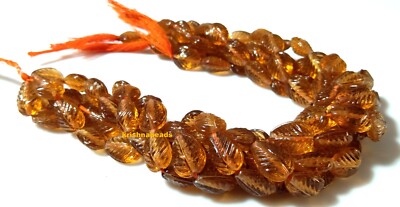 SPESSARTITE GARNET HYDRO LEAF CARVED PEAR 11-14MM  BEADS 13''INCH 1 STRAND