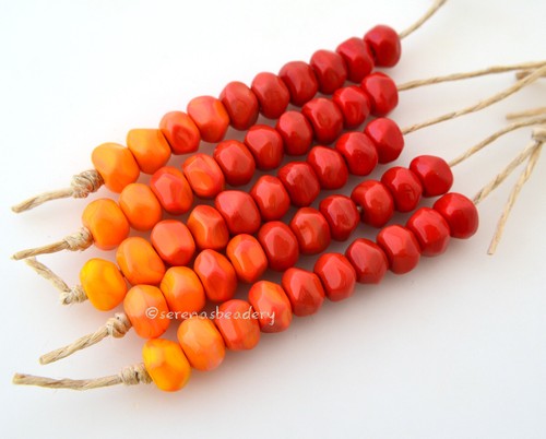FIRE OMBRE NUGGETS * Orange to Red Lampwork Glass Beads TANERES sra - tiny rocks - Picture 2 of 4