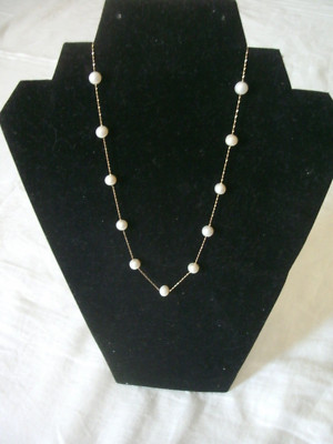 Gold Chain with Round White Natural Pearl Necklace