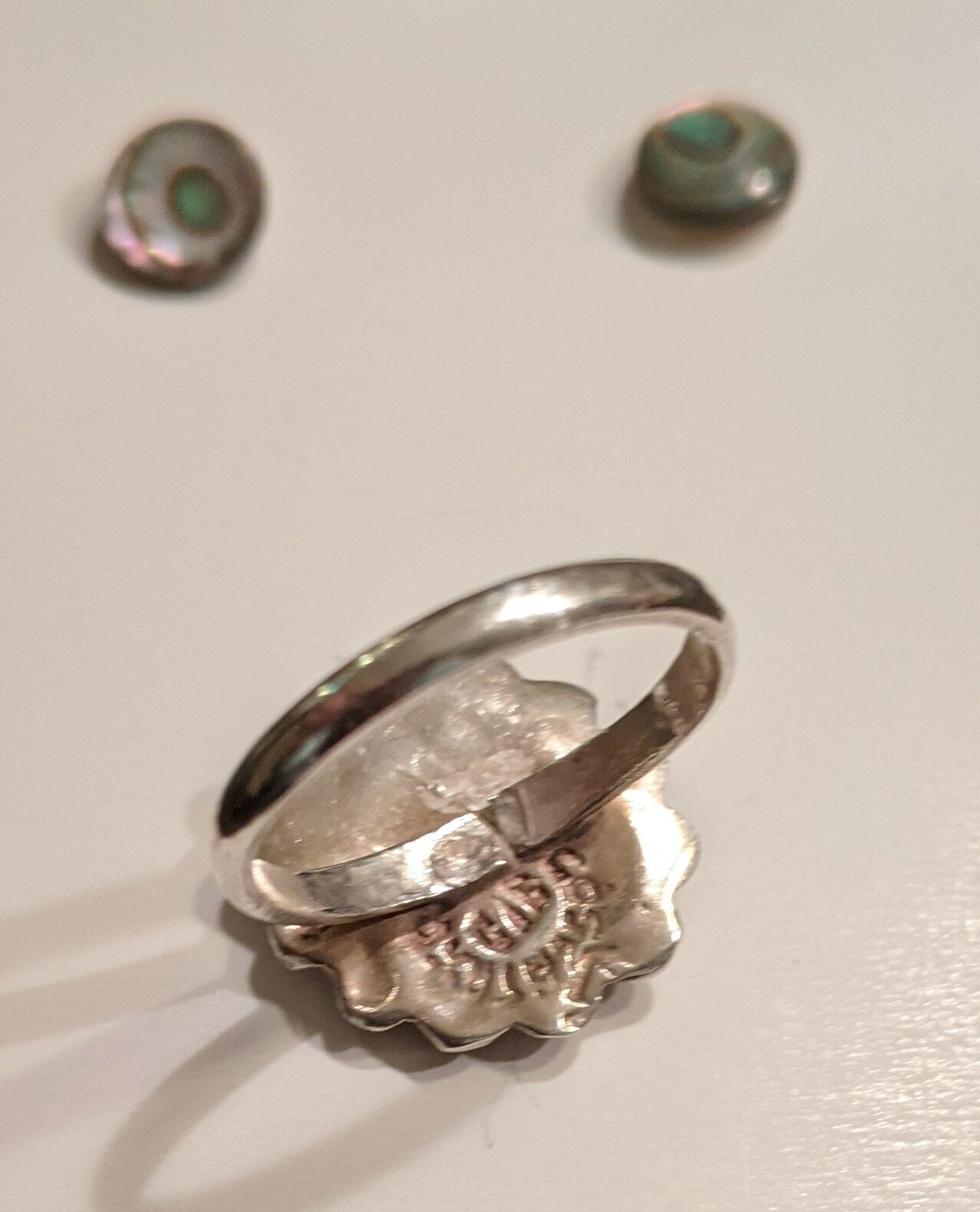 Abalone Shell Ring Earring Set Signed TM Mexico S… - image 6