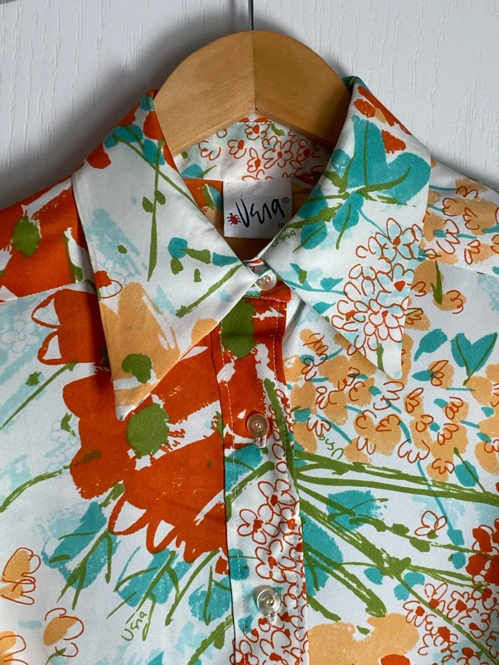 1970's Vera Neumann Floral Print Long Sleeve Button Down Blouse - Medium - Image 3 of 4