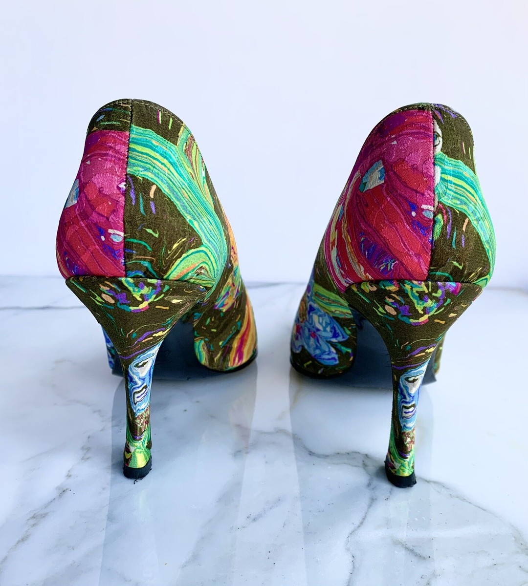 CHARLES JOURDAN PARIS VINTAGE FLORAL SILK HEELS SHOES