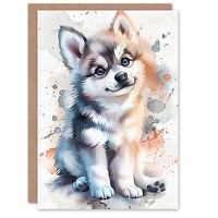 SüßEs Husky-Welpen-Aquarell Karte Mit Hundemotiv Geburtstagskarte
