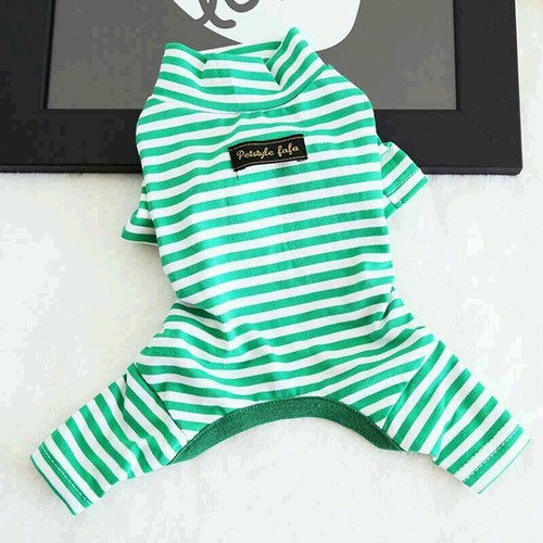 Pet Jumpsuit Puppy Clothes Cat Dog Autumn Winter Stripe Pajamas Teddy Sleepwear - Picture 17 of 21
