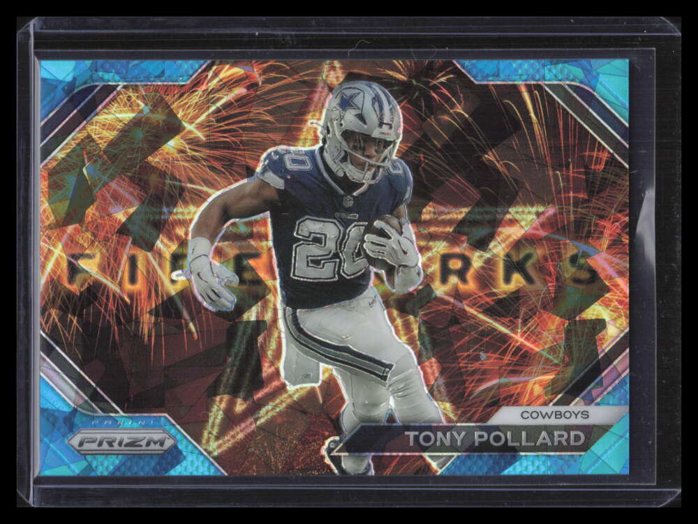 2023 Panini Prizm Fireworks Prizms Blue Ice Refractor 15 Tony Pollard 31/99