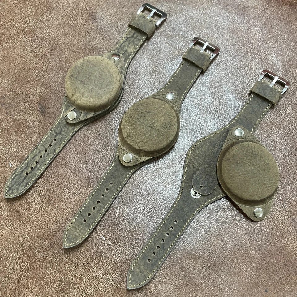  Size 24mm Black Extra-long Leather Cover Watch Strap/Band Military Style #063 - Image 4 of 4