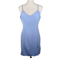 Forever 21 Cami Dress Medium Blue Mini Slit -Adjustable Straps -Double Layer NYE