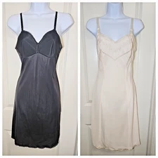 Vtg VANITY FAIR Full SLIP Dress Black 32 + BONUS Slip Wondermaid Nude Swishy