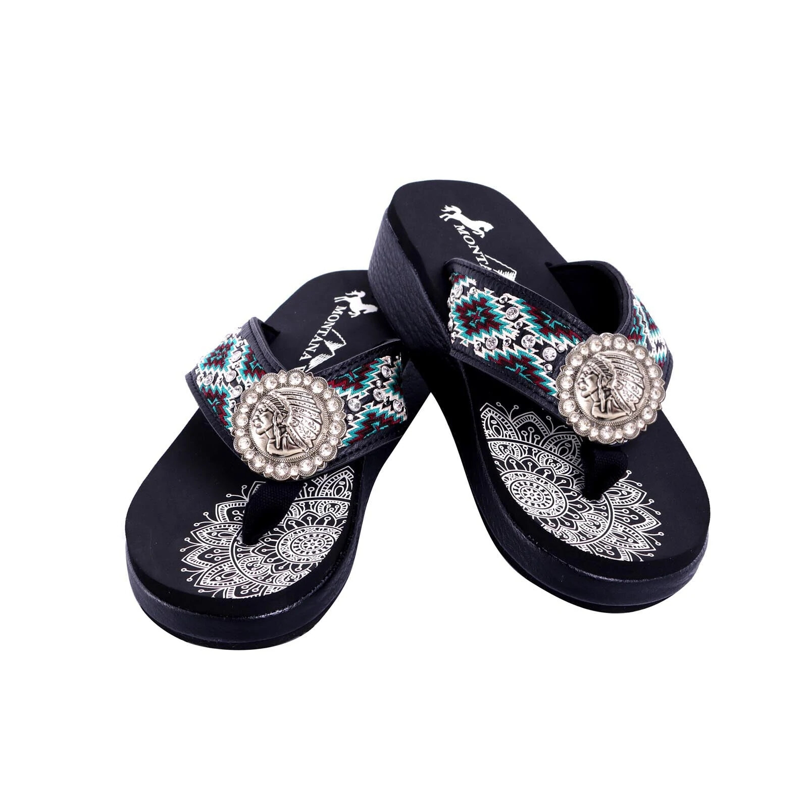MONTANA WEST Embroidered Collection Black Flip Flops | eBay