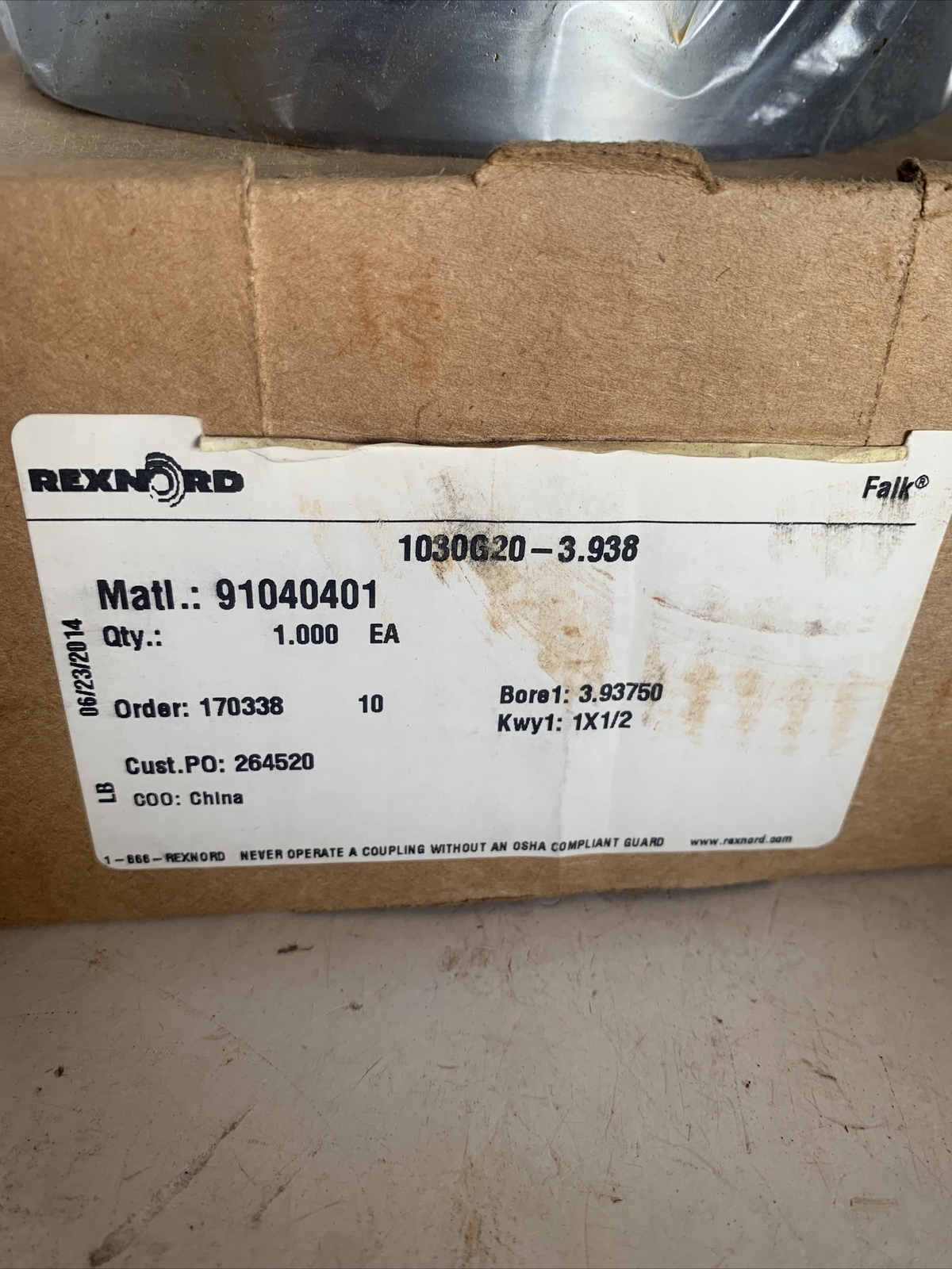 Falk Rexnord 1030G20 Gear Coupling Bore 3.935” 1203220 eBay