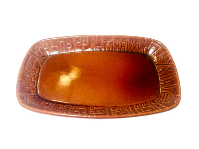 Vintage Frankoma Rectangular Mayan Aztec Dish Sorghum Brown Red Clay Glaze #7PS