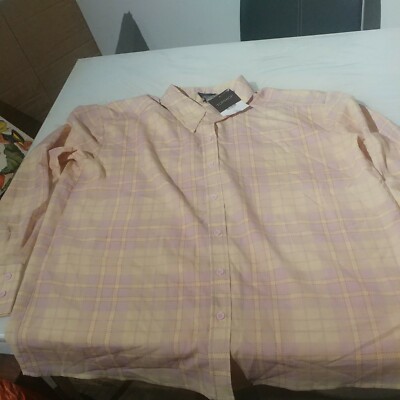 Kariertes Topshop Damenhemd rosa gelb Größe 14 Kragen Oberteil neu mit Etikett (4)