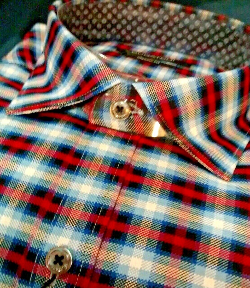 NWT Bugatchi men's M long sleeve button down shirt fancy Jacquard checks  Classi