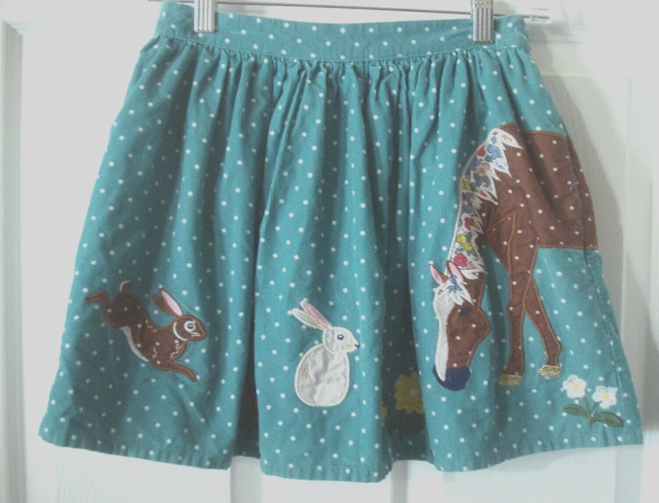 Falda Mini Boden Pana Caballo Floral Conejito Apliques Talla 11/12 NUEVA Foto 2 de 4