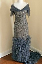 Randi Rahm Couture One Of A Kind Custom Made Pewter Sequin Gown 30,000 Sz 12-14