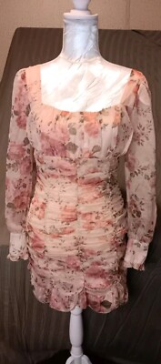 Beautiful Pink Floral Eilly Bazar Chiffon Size Small Dress Nice Preowned 