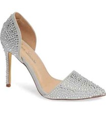 Lauren Lorraine Sari Silver Crystal Embellished D'Orsay Pointed Toe Formal Pumps