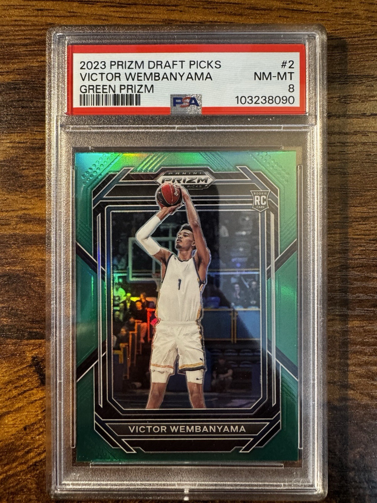 2023 Victor Wembanyama (RC) Prizm Draft Picks #2 Green Prizm PSA 8 Spurs