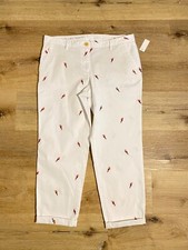 NWT Talbots Embroidered Bird Girlfriend Chino Ankle Pants Size 8P Relaxed Leg