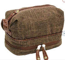 Samantha Brown Vintage TWEED Drop Bottom Toiletry Bag BROWN nwt