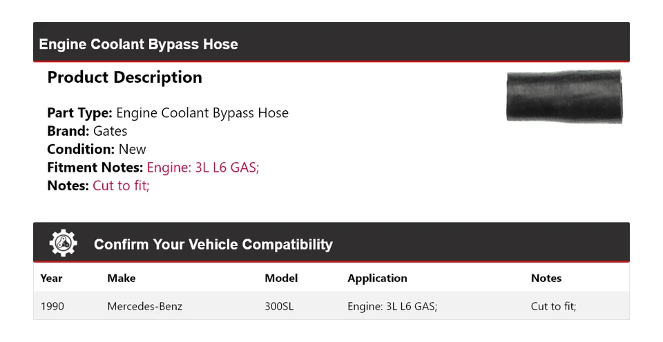 Para Mercedes-Benz 300SL 1990 3L L6 motor de gasolina refrigerante derivación manguera puertas Foto 2 de 4
