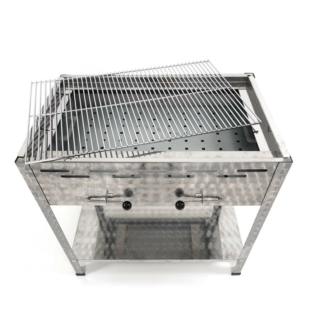 Edelstahl Holzkohlegrill 1140 Mm, Fahrbar, Mit Höhenverstellbarem Kohlekasten, 39 Kg